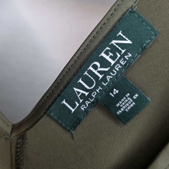 Lauren Ralph Lauren Olive Green Ruffle Midi Dress Size 14 - Picture 3 of 8